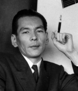 Tamura Ryuichi in 1956 (age 33), at the publication party for his first collection, Four Thousand Days and Nights